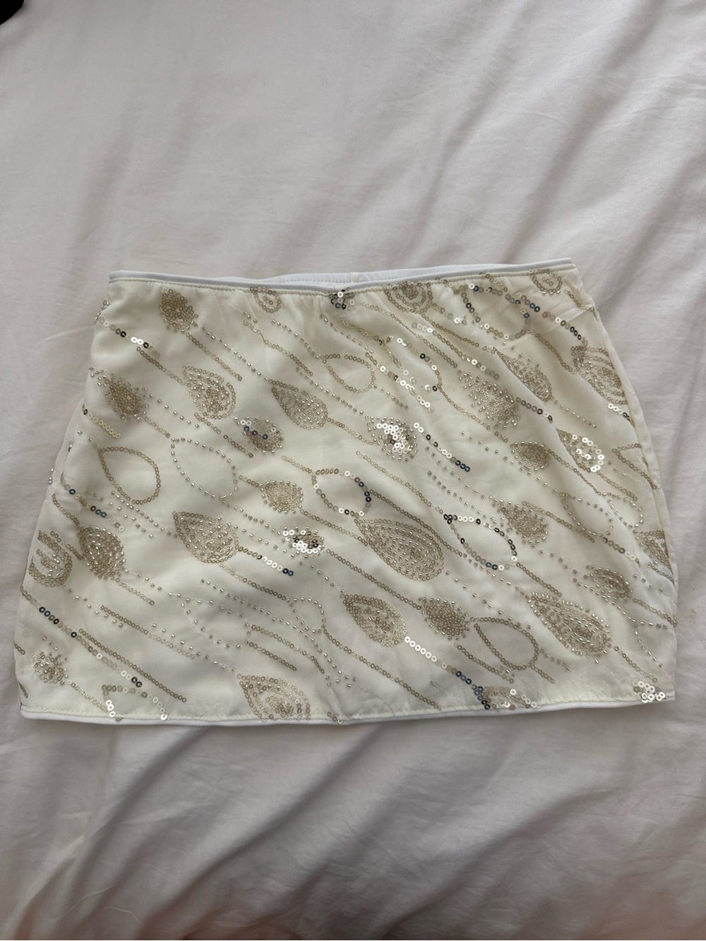 SHEIN White Mini Skirt with Gold Sequin Detail